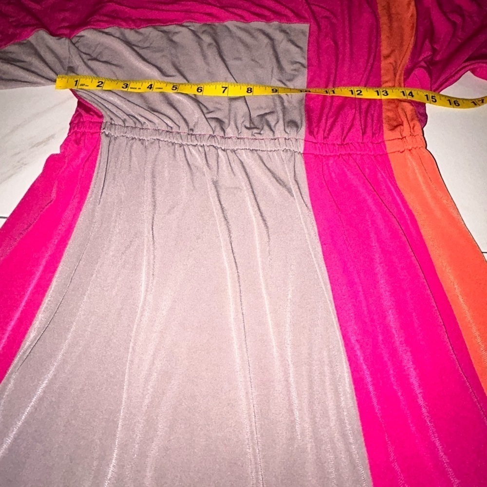 🍀 3 for $20 Suzi Chen Short Sleeve Dress Colorblock Hot Pink Orange Batwing - Picture 11 of 12